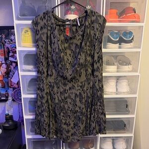 Free People Black and Gray Leopard Print Dress